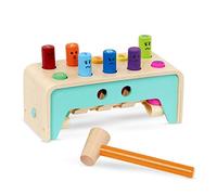 Battat - Banc de Frappe en Bois avec maillet et Chevilles colorées | Comprend 1 banc, 1 maillet et 10 chevilles colorées; chiffres, couleurs et visages; jouet en bois; 1 ans et +
