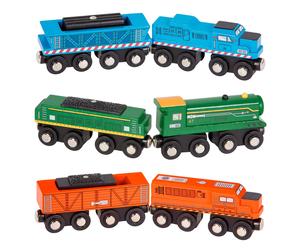 Battat Bt2708z - Ensembles Trains Voyageurs En Bois - 3 Sets Locomotive Et Wagon - Bleu Vert Orange - Magnétiques - D S 3 Ans
