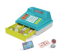 Battat - Caisse enregistreuse Calculatrice Bleue avec bip | Comprend 48 pièces au total : 40 billets, 6 pièces, 1 carte et 1 caisse enregistreuse bleue; jeu d’imitation; 3 ans et +