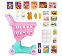 Battat Chariot d’épicerie Play Circle avec Aliments factices, Rose | Comprend 30 pièces au total avec chariot, 15 boîtes d’aliments, bouteilles et provisions variées pour le jeu d’imitation