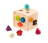 Battat - Shape Sorter for Toddlers, Kids - Wooden Learning Cube - 10 Colorful Wood Shapes with Numbers - Count & Sort Cube - 1 Year + - Count & Sort Cube