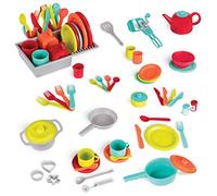 Battat dinette de Cuisine Deluxe, avec Vaisselle et ustensiles | Comprend 71 pièces au total pour 4 couverts : assiettes, tasses, théière, casseroles, poêles et égouttoir, 2 ans et +