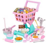Play Cirle by Battat PC2243Z Chariot Garni de Provisions (50 Pièces) - 34,29 x 27 x 40,01 cm - Rose et Vert