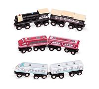 Battat - Locomotives et trains de marchandises classiques en bois - 6 pièces - Ensemble de chemin de fer en bois - Blanc, Rouge, Noir-Beige - Jouets magnétiques - Moteurs et voitures - 3 ans Plus
