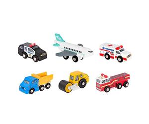 Battat - Minis véhicules de Sauvetage et de Chantier en Bois, Ensemble 2 | Comprend 6 pièces au total : ambulance, avion, voiture de police, véhicule de pompiers, Ensemble 2, 3 ans et +