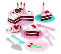 Battat Play Circle by, Ensemble de fête d'anniversaire Princesse, diadème de Princesse, Bougies, Assiettes, fourchettes et gâteau au Chocolat Garni de Fraises, Jouets Alimentaires pour Enfants à