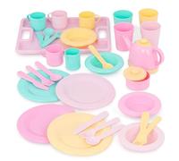 Battat Play Circle Dishes Wishes - Service de Vaisselle Enfant | Comprend 34 pièces au total pour 4 : théière, sucrier, crémier, tasses, verres, bols, assiettes, couverts et plateau