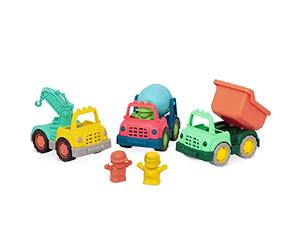 Battat - Véhicules de Construction - Lot de 3 camions Miniatures pour Enfants en Bas âge - Matériaux recyclables - Mini Personnages Jouets - 1 an et +