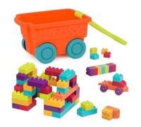 Battat Wagon Locbloc, Blocs de Construction et Chariot, 55 pièces | Comprend 1 wagon à tirer avec poignée pliable et 54 blocs colorés pour construire, trier, ranger et jouer, 18 mois et +