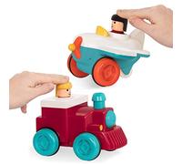 Battat Wind-Up Vehicles - Pull-Back Cars Plane Combo - Cause Effect Toys - 18 Months Airplane + Pump and Go Train Engine, BT2627Z, Multicolore