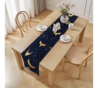 Batte Dorée Halloween Chemin de Table Lavable Facile d'entretien, Ciel Étoilé Fantasy Chemin de Table pour Décorations de Table Anniversaire Armoires Dîner Cuisine Fête Mariage 30 x 100 cm