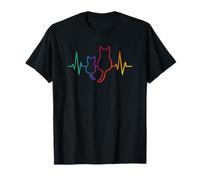 Battement de cœur, Mignon, Art Animal Minimaliste Mignon, Silhouette de Chat, Couleur Arc-en-Ciel, Dos de Chat, Chaton Parent, électrocardiogramme, Nyan T-Shirt
