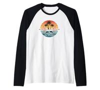 Battement de cœur Vintage avec Dauphins et Palmiers tropicaux Manche Raglan