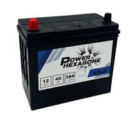Batterie 12V 45Ah B24R - Démarrage 380A - Batterie Auto Sans Entretien - Format B24R Compact Compatible Voiture, Tracteur et Chantier - Remplacement Origine - Power Hexagone