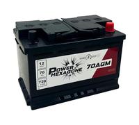 Batterie 12V 70 Ah AGM Start & Stop - Démarrage de 720A - Auto Sans Entretien - Format L3 pour Véhicules Récents Start & Stop - Remplacement batterie Origine - Power Hexagone