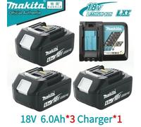 Batterie 18V authentique Makita BL1860, outils électriques, remplacement Li-ion LXT BL1850 BL1840 pour tournevis 18V avec BMS TPCELL 18V 1PCS 6Ah-Charger- EU