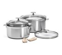 Batterie 3 casseroles 16/20/24cm + anses + couvercle De Buyer 3661.03 acier inoxydable