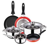 Batterie 5 pièces San Ignacio Cassel et set 3 poêles Ø16/Ø20/Ø24 cm rouge aluminium pressé, antiadhésif, induction
