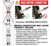 Batterie 653030 LiPo 3,7 V 550 mAh 2,035 Wh Rechargeable avec connecteur PH2.0 (JST-PHR-02) Lithium de type B: Assurez-vous que la polarité de l'appareil correspond à 32 x 30 x 6,5 mm (PH2550 mAh