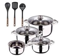 Batterie 7 pièces en acier inoxydable Ind Cassel + Bergner Copper Set de 3 ustensiles de cuisine : spatule fente, cuillère et cuhcaron en PBT noir et cuivre