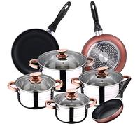 Batterie 8 pièces en acier inoxydable pour induction + 3 poêles Ø16/20/24 cm, aluminium pressé, convient pour induction