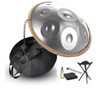 Batterie à main en acier 440Hz 432Hz Handpan Drum, 22 Pouces 9 Tons 10 Tons 12 Tons Or Steel Hand Pan Tongue Drum D Minor pour Yoga, Méditation(Silver,440HZ/10Note)