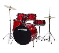 Batterie acoustique - WOODBRASS - Stage 22 - Rouge Pailleté - Kit complet avec cymbales - Pour débutants