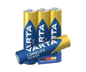 Batterie Alcaline Varta AAA 1.5V - Pack de 4 - Type 4903/4B - Dimensions 44.5x10.5mm - Poids 11.4g - Facteur de Forme Cylindrique - Made in Germany