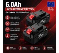 Batterie au lithium 20V 6.0Ah pour outil électrique Parkside X-20V Series, compatible avec PAP 20 B3, PAP 20 A3, PAPS 208 A1, adaptée au remplacement de la batterie de perceuse, scie à chaîne, 2PCS
