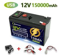 Batterie au Lithium à Cycle profond, 12V, 150ah, LiFeP04, 30a, BMS, plus de 6000 Cycles, parfaite pour détecteur de poisson solaire, roue électrique, bateau, maison, RV USB 100Ah x 1