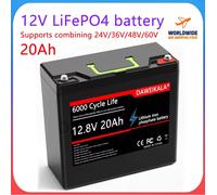 Batterie au lithium LiFePO4 12V 20Ah à décharge profonde rechargeable avec BMS 20A pour énergie solaire, éolienne, marine, sondeur de poissons, jouet à roulettes 12V 20AH-1pcs