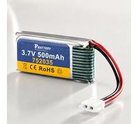 Batterie au lithium polymère 3,7 V 500 mAh 1S Batterie plate XH 2.54 2P Molex RC Avion Drone Quadcopter Hélicoptère Voiture Cessna Jet Compatible avec Volantex Flybear Jouet modélisme 38,5 x 19 x 9 mm