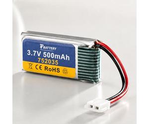 Batterie au lithium polymère 3,7 V 500 mAh 1S Batterie plate XH 2.54 2P Molex RC Avion Drone Quadcopter Hélicoptère Voiture Cessna Jet Compatible avec Volantex Flybear Jouet modélisme 38,5 x 19 x 9 mm
