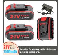 Batterie au lithium rechargeable 21 V 7500 mAh adaptée aux perceuses électriques, tronçonneuses, sécateur, etc. 2 battery - charger