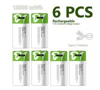 Batterie au lithium rechargeable de taille D 1,5 V LR20 12000 mWh avec câble de charge Type-C, pour lampe torche, cuisinières à gaz et chauffe-eau D1 12B 6 lines
