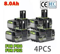 Batterie au lithium Ryobi 18V 8,0AH, faible autodécharge, adaptée à tous les outils 18V P104 P107 P108 RB18L50 RB18L20 8000mah-4pcs