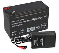 Batterie au plomb 12 V 7,2 Ah AGM VDs avec chargeur 12 V 1 A Faston 6,3 mm Multipower MP7,2-12B DL12-1.0 Kit pour USV Alarme d'urgence