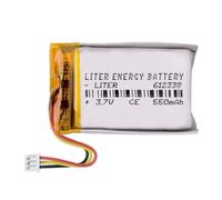Batterie avec connecteur 612338 LiPo 3,7 V 550 mAh 2,035 Wh Connecteur JST-PH 1,00 m broches 3 câbles Liter Energy Battery Rechargeable avec thermistance NTC Non compatible avec Radio Control 40 x 23
