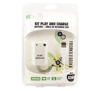 Freaks & Geeks Batterie 3600 mAh et câble USB de recharge pour Xbox 360 Blanc