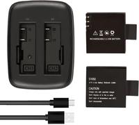 Batterie Caméra Sport, 2 x 1050 mAh Batterie Rechargeable, avec Chargeur Micro USB Double Trou, pour Caméra d'action V50 Elite