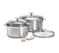 Batterie de 3 casseroles ø 16 cm, 20 cm & 24 cm avec couvercles & paire danses