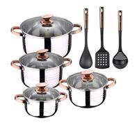 Batterie de 8 pièces en acier inoxydable adaptée à l'induction Collection San Ignacio Premium + Bergner Copper Set de 3 ustensiles de cuisine en PBT noir et cuivre