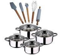Batterie de 8 pièces en acier inoxydable compatible avec induction Collection San Ignacio Premium + set de 5 ustensiles de cuisine en silicone et bois