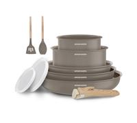 Batterie de cuisine 10 pièces poignée amovible Taupe Arthur Martin AM0986