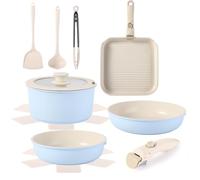 Batterie de cuisine 12 pièces avec poignée amovible, ensemble de casseroles et poêles antiadhésives, ensemble de poêles à induction pour camping-car, passe au four, sans PFOA (bleu)