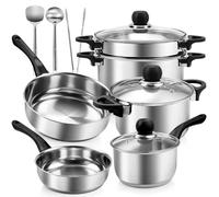 Batterie de Cuisine 12 Pièces, Sets de poêles et casseroles induction, Casseroles, poêles et faitouts inox Avec Couvercles en Verre - Tous feux dont induction, Sans PFOA, lavable au lave-vaisselle