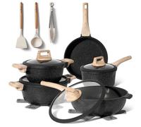 JUST PERFECTO Batterie de cuisine induction Set de casseroles avec couvercle - Casserole tout feux - poele anti adhesive - poele sans PFOA et sans PTFE - lot avec des poêles (Black)