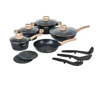 Batterie de cuisine 14 pièces avec revêtement en granit et manche en bois Noir Herzberg HGWDMRB14-BLK Herzberg