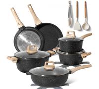 Just Perfecto Set de casseroles et poêles à induction avec couvercle 15 pièces - Set de casseroles en aluminium avec revêtement anti-adhésif - Set de casseroles Biege