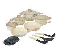 Herzberg - Batterie de Cuisine 15 Pièces, en Aluminium Forgé, Revêtement Antiadhésif, Couvercles en Verre, Poignées Ergonomiques, Compatible Induction et Lave-Vaisselle, Beige